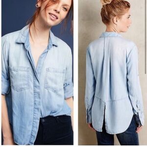 Anthropologie cloth & stone chambray button down high low split back Shirt